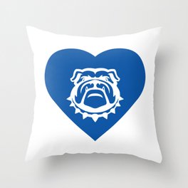 Bulldog Mascot Cares Blue Throw Pillow