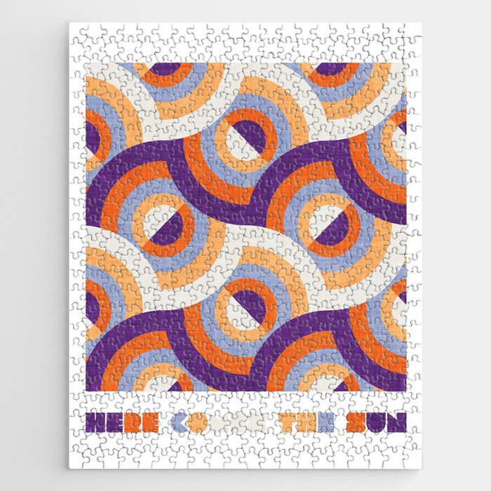 Here comes the sun // purple violet and orange 70s inspirational groovy geometric suns Jigsaw Puzzle