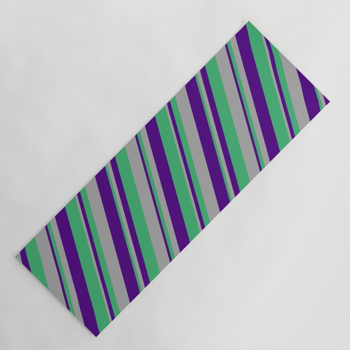 Indigo, Sea Green & Dark Gray Colored Lined/Striped Pattern Yoga Mat