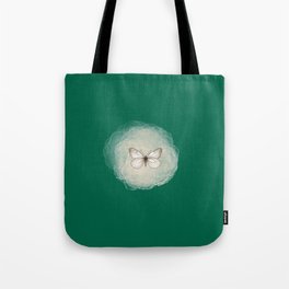 Hand-Drawn Butterfly and Brush Stroke on Empire Green Tote Bag