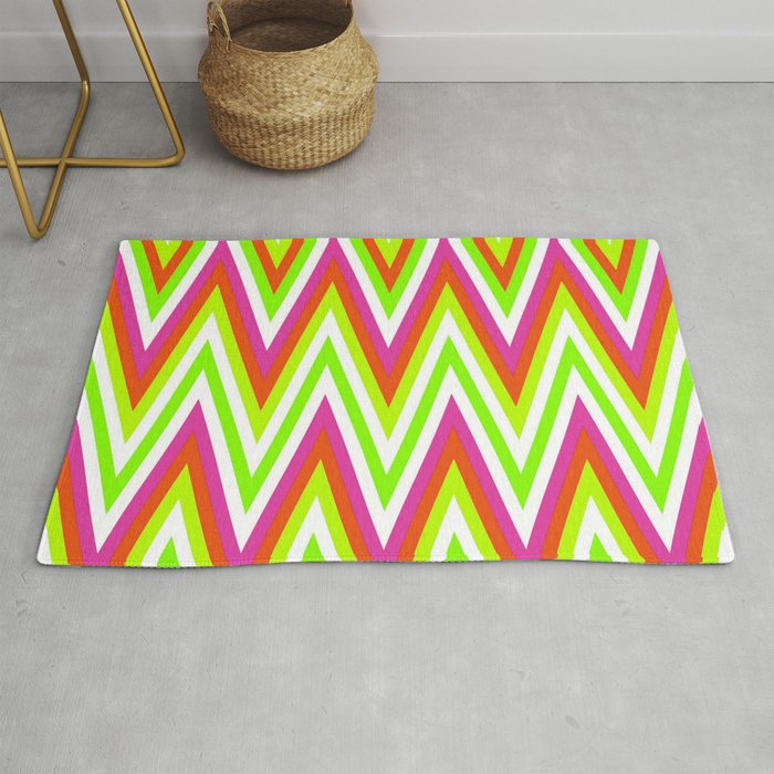 Chevron Design In Green Lime Red Pink Zigzags Rug