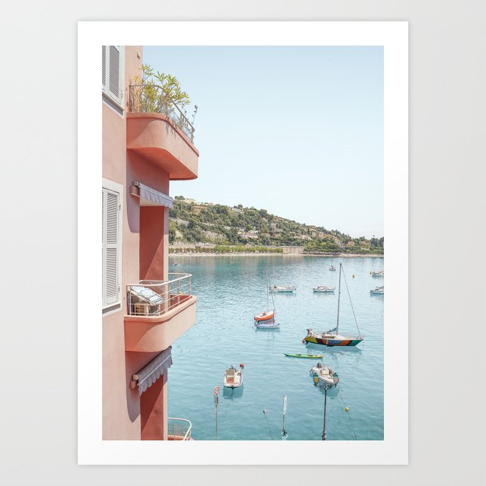 Balcony View in the South of France | French Riviera Blue Water Art Print | Pastel Color Summer Travel Photography Art Print