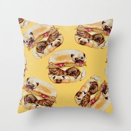 Pugs Burger Watercolor Throw Pillow