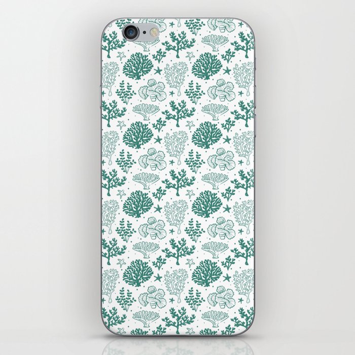 Green Blue Coral Silhouette Pattern iPhone Skin
