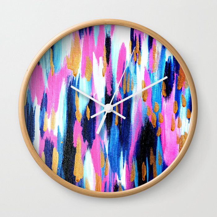 Spring Golden - Pink and Navy Abstract Wall Clock