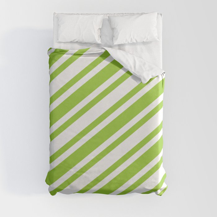 Green and White Colored Striped Pattern Duvet Cover