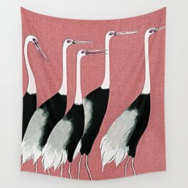Tokyo Birds on Warm Nude Color Wall Tapestry
