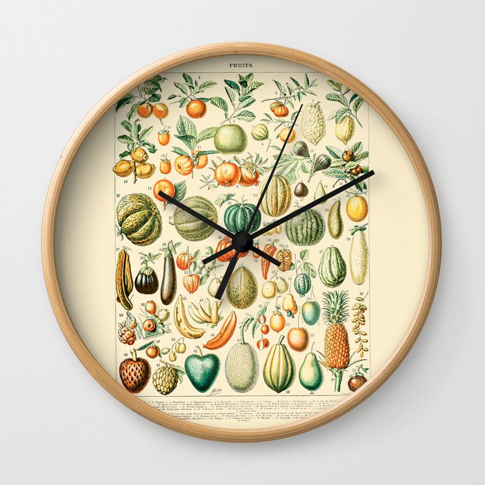 Autumn Harvest // Fruits by Adolphe Millot 19th Century Pumpkins Science Textbook Artwork Wall Clock