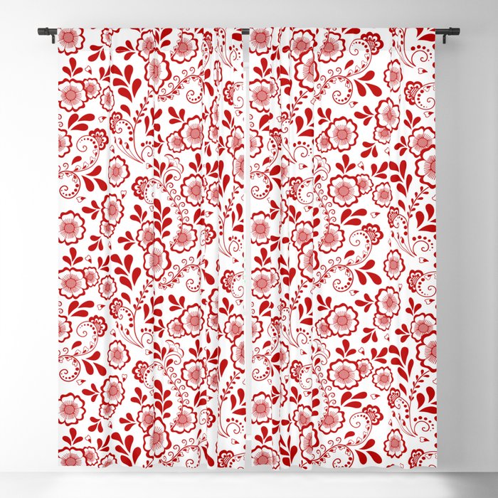 Red Eastern Floral Pattern Blackout Curtain