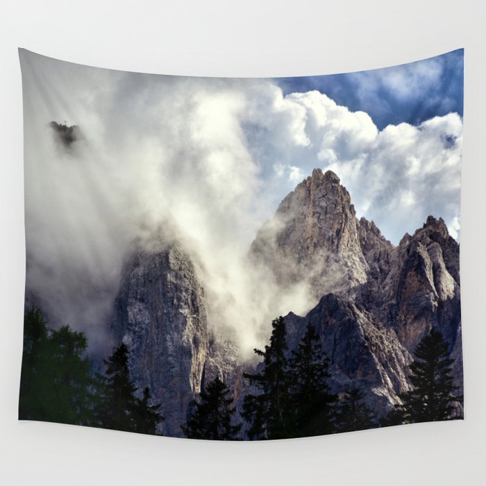 Mystical Mountains in Clouds, Landscape Nature Photography Wall Tapestry
