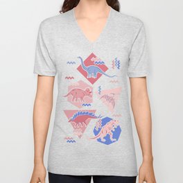 Nineties Dinosaurs Pattern  - Rose Quartz and Serenity version V Neck T Shirt