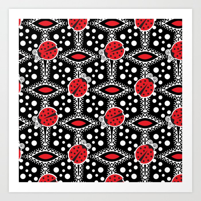 Ladybugs Red and Black Polka Dot Art Print