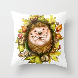Hedgehog in autumn Throw Pillow