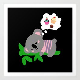 Koala and cupcake sleeping Art Print