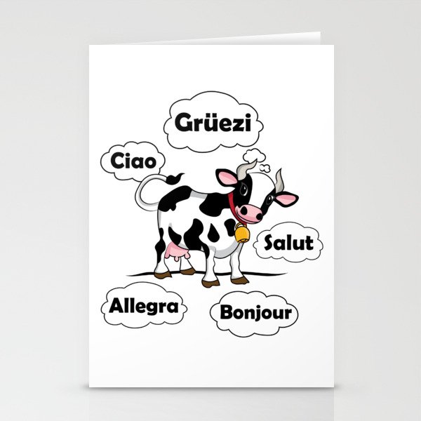Swiss Cow - Gruezi Salut Bonjour Ciao Allegra - Switzerland Travel Stationery Cards