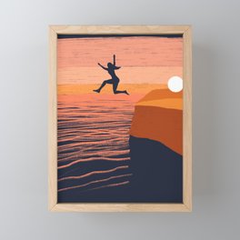 Cliff jump into the unknown Framed Mini Art Print