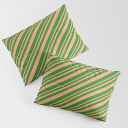 [ Thumbnail: Light Salmon & Forest Green Colored Lined Pattern Pillow Sham ]