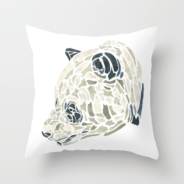 abstract design of panda bear profile face with watercolor stains Throw Pillow