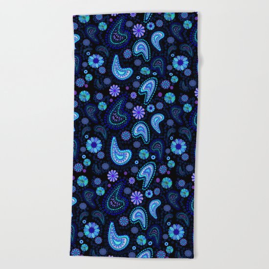 Paisley Power (Black Background) Beach Towel