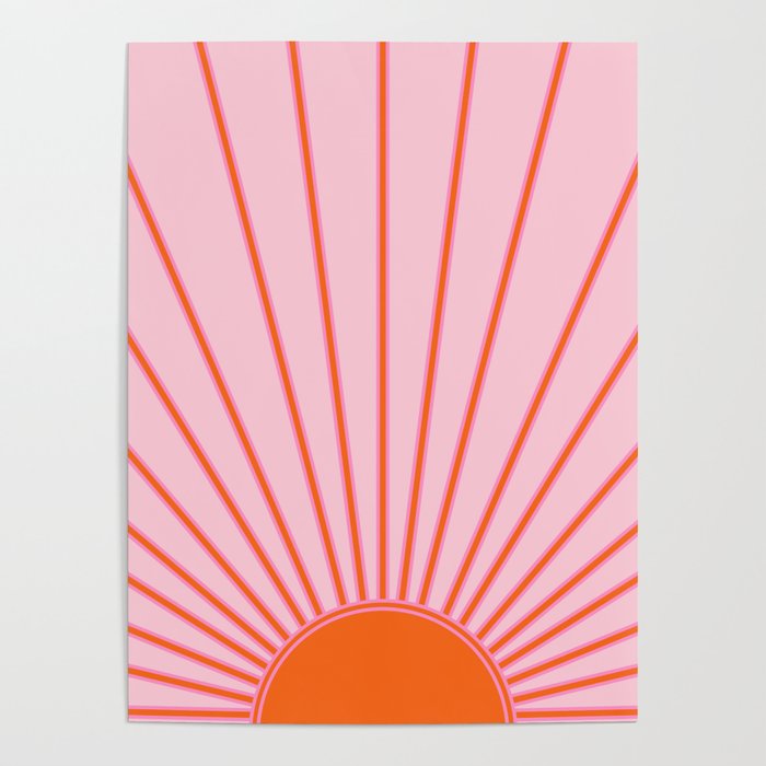 Sun Print Sunrise Sunshine Pastel Pink And Orange Retro Sun Wall Art Vintage Boho Modern Abstract Poster