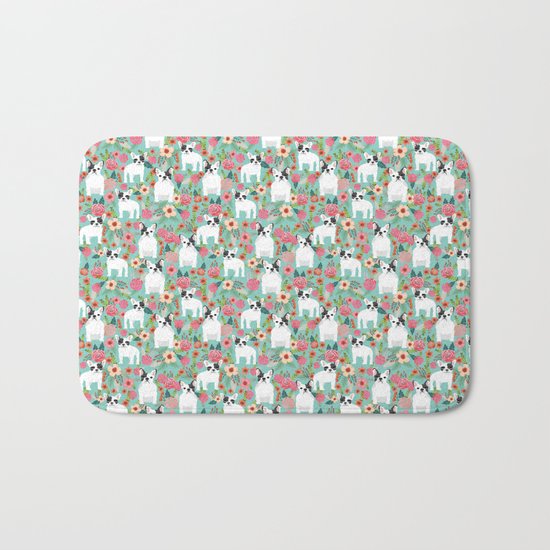 French Bulldog florals cute spring summer dog gifts bright happy frenchie puppy dog portraits Bath Mat