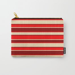 [ Thumbnail: Dark Red, Red, and Tan Colored Striped Pattern Carry-All Pouch ]