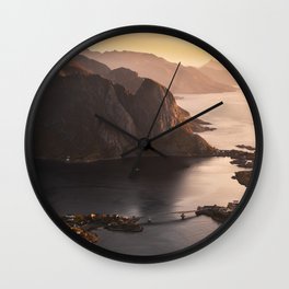 Sunrise and Mountains, Lofoten Islands Norway.  Wall Clock