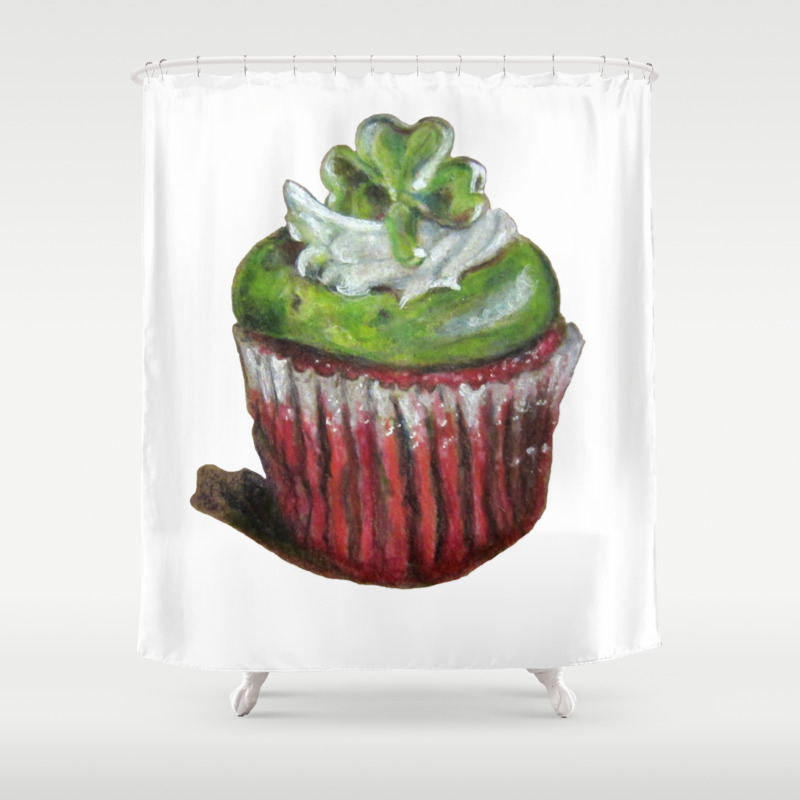 St Patrick S Day Cupcake With Shamrock Shower Curtain By
