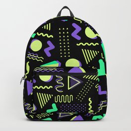 Geometrical retro lime green neon purple 80's abstract pattern Backpack