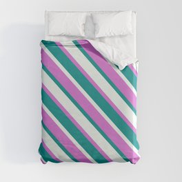 [ Thumbnail: Orchid, Dark Cyan, and Mint Cream Colored Striped/Lined Pattern Duvet Cover ]