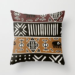 African mud cloth with elephants Throw Pillow