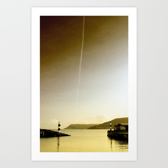 Plane trails in the sunset Art Print