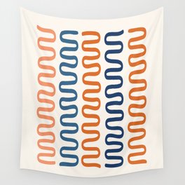 Abstract Shapes 265 in Navy Blue and Orange (Snake Pattern Abstraction) Wall Tapestry