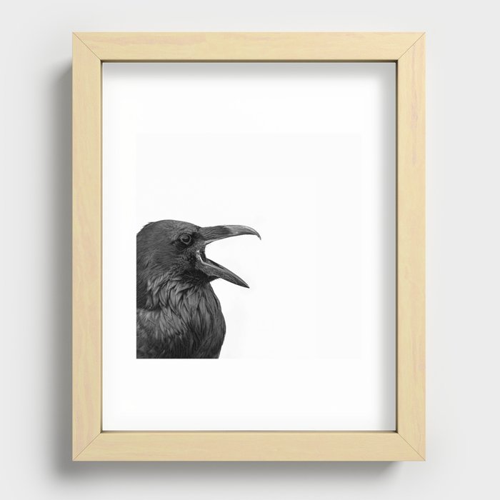 Raven - Black and White Bird Photography Recessed Framed Print