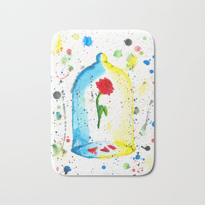 Rose Beauty And The Beast Watercolor Painting Bath Mat By