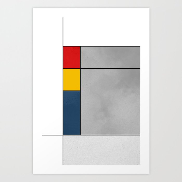 Red Yellow Blue Gray Geometric Abstract Pattern Art Print