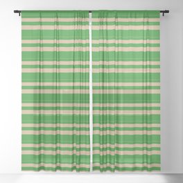 [ Thumbnail: Tan & Forest Green Colored Lines Pattern Sheer Curtain ]