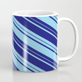 [ Thumbnail: Midnight Blue and Sky Blue Colored Lines Pattern Coffee Mug ]