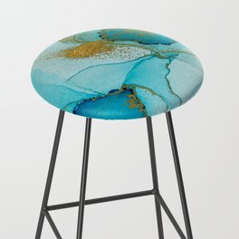 Blue and Gold Abstract Watercolor Paint Bar Stool