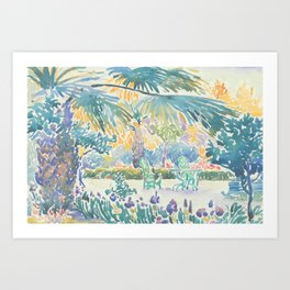 Garden of the Painter at Saint Clair by Henri-Edmond Cross 1908, French Art Print | Watercolor Abstract, Sky Summer Sun 70S, Country Farm Pattern, Modern Vintage Home, Color Palms Palm 80S, Photo Picture Design, Retro Colorful Bed, Scenic Flower Plants, Illustration Drawing, California Tropical 