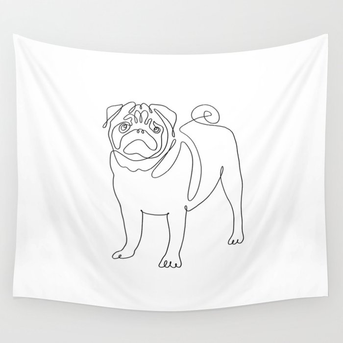 One Line Pug Minimal Wall Tapestry