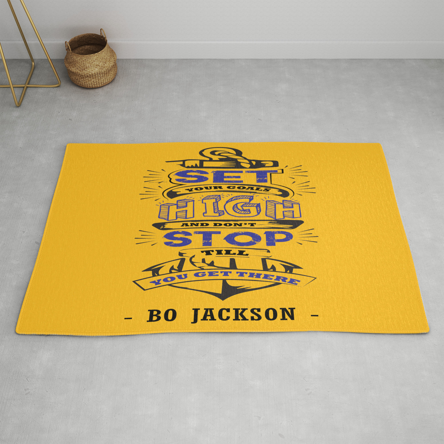 Set Your Goals High Bo Jackson Inspirational Sports Typographic Quote Art Rug By Creativeideaz Society6