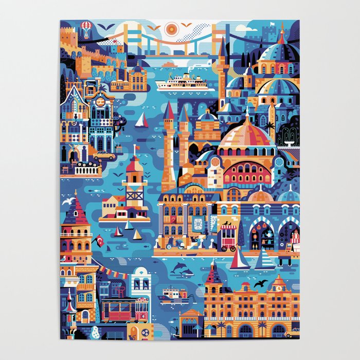 Istanbul Map Travel Poster Poster