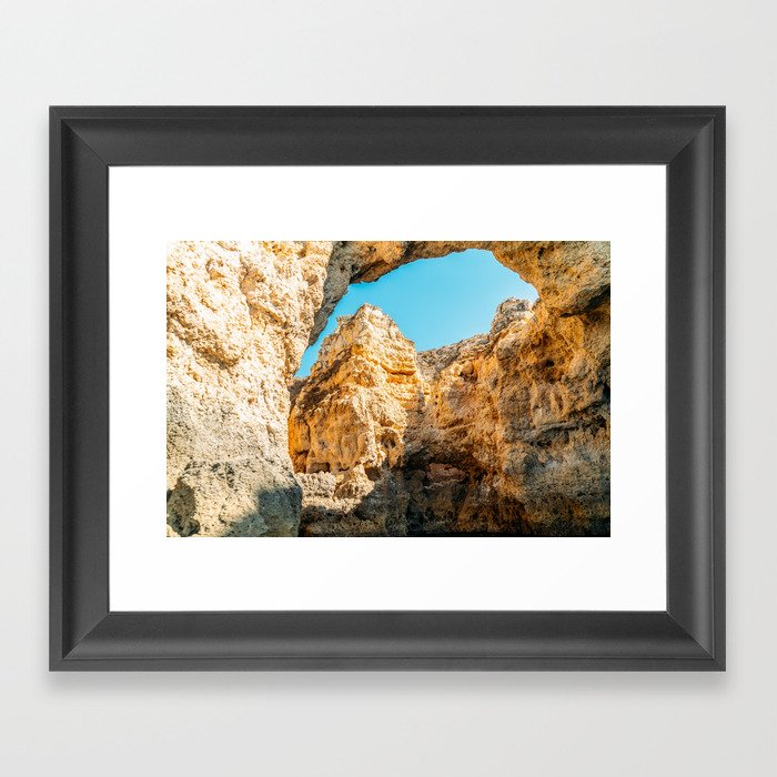Natural Rock Formations In Lagos, Algarve Portugal, Travel Photo, Large Printable Photography Framed Art Print
