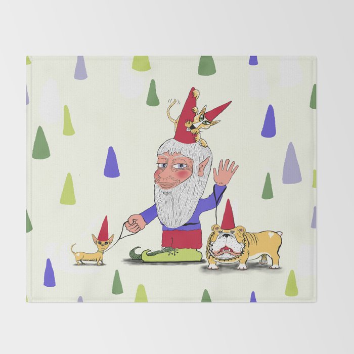 A Gnome Two Dogs And A Cat Throw Blanket By Amygale Society6