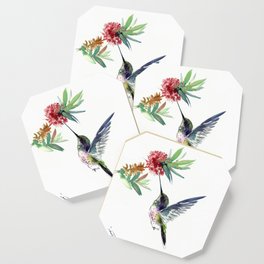 Hummingbird. elegant bird and flowers, minimalist bird art beautiful bird painting Coaster