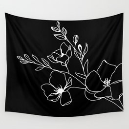 Minimalist Flower Study White On Black Wall Tapestry
