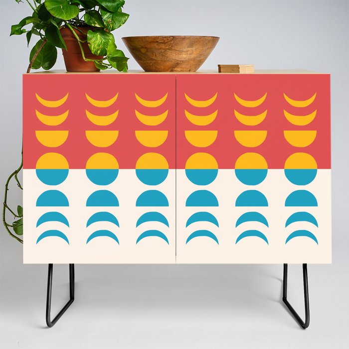 Moon Phases 10 in Blue red gold Credenza