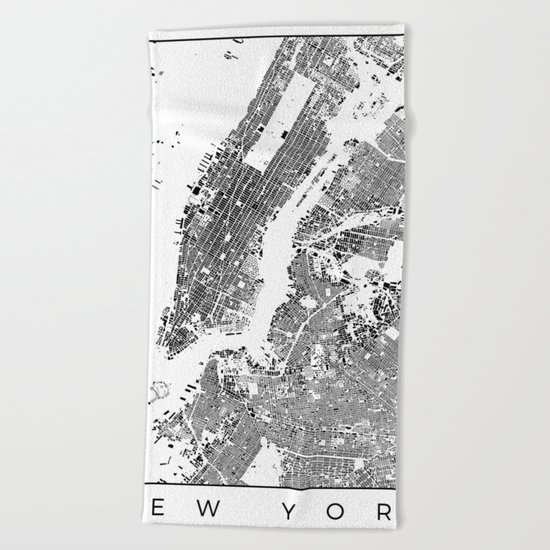 New York Map Schwarzplan Only Buildings Beach Towel