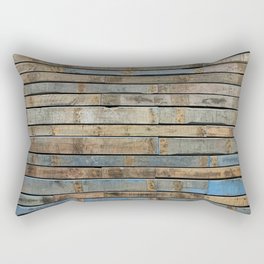 distressed wood wall - Blue and brown planks Rectangular Pillow